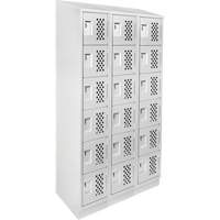 Assembled Lockerettes Clean Line Perforated Economy Lockers, 6 -tier, Bank of 3, 18" x 72" x 12", Steel Duraquip Inc
