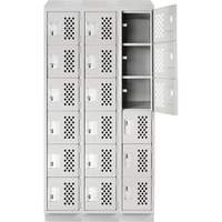 Assembled Lockerettes Clean Line Perforated Economy Lockers, 6 -tier, Bank of 3, 18" x 72" x 12", Steel Duraquip Inc