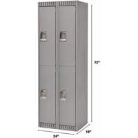 Lockers, 2 -tier, Bank of 2, 24" x 18" x 72", Steel, Grey, Knocked Down Duraquip Inc