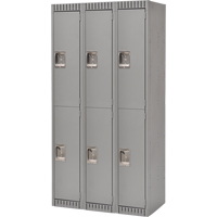 Lockers, 2 -tier, Bank of 3, 36" x 18" x 72", Steel, Grey, Knocked Down Duraquip Inc