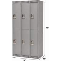Lockers, 2 -tier, Bank of 3, 36" x 18" x 72", Steel, Grey, Knocked Down Duraquip Inc