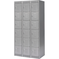 Lockers, 6 -tier, Bank of 3, 36" x 18" x 72", Steel, Grey, Knocked Down Duraquip Inc