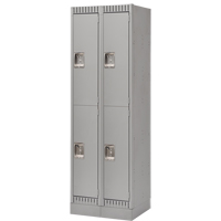 Lockers, 2 -tier, Bank of 2, 24" x 18" x 76", Steel, Grey, Knocked Down Duraquip Inc