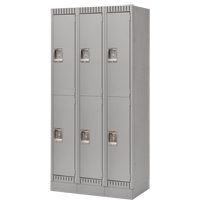 Lockers, 2 -tier, Bank of 3, 36" x 18" x 76", Steel, Grey, Knocked Down Duraquip Inc
