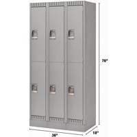 Lockers, 2 -tier, Bank of 3, 36" x 18" x 76", Steel, Grey, Knocked Down Duraquip Inc