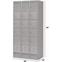 Lockers, 6 -tier, Bank of 3, 36" x 18" x 76", Steel, Grey, Knocked Down Duraquip Inc