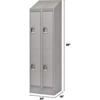 Lockers, 2 -tier, Bank of 2, 24" x 18" x 86", Steel, Grey, Knocked Down Duraquip Inc