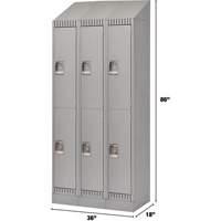 Lockers, 2 -tier, Bank of 3, 36" x 18" x 86", Steel, Grey, Knocked Down Duraquip Inc