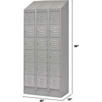 Lockers, 6 -tier, Bank of 3, 36" x 18" x 86", Steel, Grey, Knocked Down Duraquip Inc