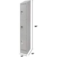 Lockers, 3 -tier, 12" x 18" x 86", Steel, Grey, Knocked Down Duraquip Inc