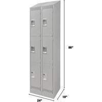 Lockers, 3 -tier, Bank of 2, 24" x 18" x 86", Steel, Grey, Knocked Down Duraquip Inc