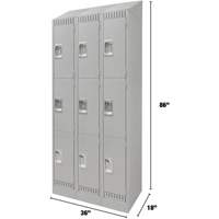 Lockers, 3 -tier, Bank of 3, 36" x 18" x 86", Steel, Grey, Knocked Down Duraquip Inc