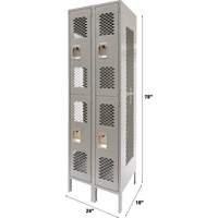 Vented Lockers, 2 -tier, Bank of 2, 24" x 18" x 78", Steel, Grey, Knocked Down, Perforated Duraquip Inc