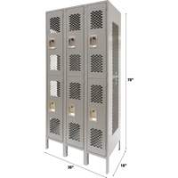 Vented Lockers, 2 -tier, Bank of 3, 36" x 18" x 78", Steel, Grey, Knocked Down, Perforated Duraquip Inc