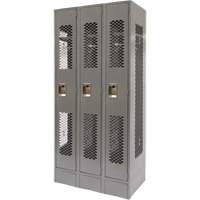 Vented Lockers, Bank of 3, 36 x 18" x 78", Steel, Grey, Knocked Down, Perforated Duraquip Inc