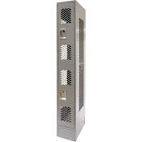 Vented Lockers, 2 -tier, 12" x 18" x 78", Steel, Grey, Knocked Down, Perforated Duraquip Inc