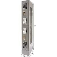 Vented Lockers, 2 -tier, 12" x 18" x 78", Steel, Grey, Knocked Down, Perforated Duraquip Inc