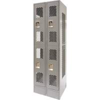 Vented Lockers, 2 -tier, Bank of 2, 24" x 18" x 78", Steel, Grey, Knocked Down, Perforated Duraquip Inc
