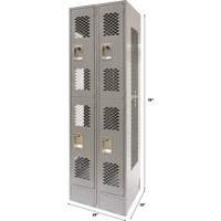 Vented Lockers, 2 -tier, Bank of 2, 24" x 18" x 78", Steel, Grey, Knocked Down, Perforated Duraquip Inc