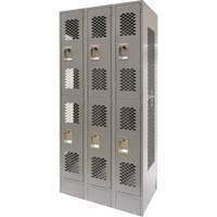 Vented Lockers, 2 -tier, Bank of 3, 36 x 18" x 78", Steel, Grey, Knocked Down, Perforated Duraquip Inc