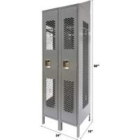 Vented Lockers, Bank of 2, 24" x 18" x 88", Steel, Grey, Knocked Down, Perforated Duraquip Inc