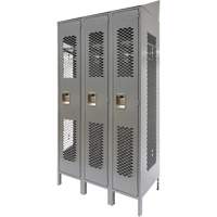 Vented Lockers, Bank of 3, 36 x 18" x 88", Steel, Grey, Knocked Down, Perforated Duraquip Inc