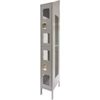 Vented Lockers, 2 -tier, 12" x 18" x 88", Steel, Grey, Knocked Down, Perforated Duraquip Inc