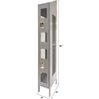 Vented Lockers, 2 -tier, 12" x 18" x 88", Steel, Grey, Knocked Down, Perforated Duraquip Inc