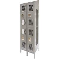 Vented Lockers, 2 -tier, Bank of 2, 24" x 18" x 88", Steel, Grey, Knocked Down, Perforated Duraquip Inc