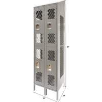 Vented Lockers, 2 -tier, Bank of 2, 24" x 18" x 88", Steel, Grey, Knocked Down, Perforated Duraquip Inc
