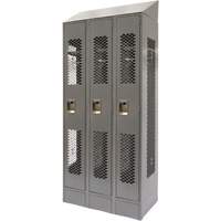 Vented Lockers, Bank of 3, 36 x 18" x 88", Steel, Grey, Knocked Down, Perforated Duraquip Inc
