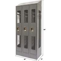 Vented Lockers, Bank of 3, 36 x 18" x 88", Steel, Grey, Knocked Down, Perforated Duraquip Inc