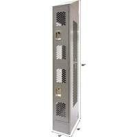 Vented Lockers, 2 -tier, 12" x 18" x 88", Steel, Grey, Knocked Down, Perforated Duraquip Inc