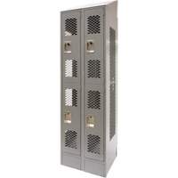 Vented Lockers, 2 -tier, Bank of 2, 24" x 18" x 88", Steel, Grey, Knocked Down, Perforated Duraquip Inc