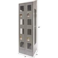 Vented Lockers, 2 -tier, Bank of 2, 24" x 18" x 88", Steel, Grey, Knocked Down, Perforated Duraquip Inc