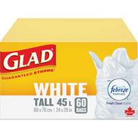 Sacs &agrave; ordures hauts 45 L avec Febreze, R&eacute;gulier, 24" la x 28" lo, Blanc Duraquip Inc