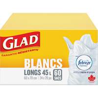 Sacs &agrave; ordures hauts 45 L avec Febreze, R&eacute;gulier, 24" la x 28" lo, Blanc Duraquip Inc