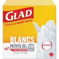 Petits sacs &agrave; ordures 25 L sans parfum, R&eacute;gulier, 20" la x 20" lo, Blanc Duraquip Inc