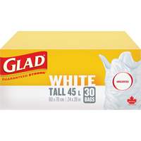 Tall 45L Unscented Garbage Bags, Regular, 24" W x 28" L, White Duraquip Inc