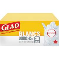 Tall 45L Unscented Garbage Bags, Regular, 24" W x 28" L, White Duraquip Inc