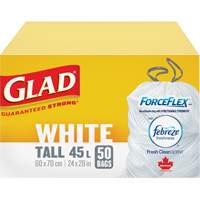 Tall 45L Febreze Garbage Bags, Regular, 24" W x 28" L, White Duraquip Inc
