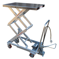 Pneumatic Hydraulic Scissor Lift Table, Stainless Steel, 35-1/2" L x 20" W, 800 lbs. Cap. Duraquip Inc