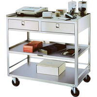 Stainless Steel Equipment Stands, 300 lbs. Capacity, Stainless Steel, 20"/20-1/8" x W, 35" x H, 37"/36-3/8" D, Knocked Down, 2 Drawers Duraquip Inc