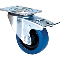 Roulette bleue, Pivotant avec frein, 4" (101,6 mm), Caoutchouc, 350 lb (158,8 kg) Duraquip Inc
