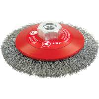 High-Performance Bevel Crimped Conical Brush, 4-1/2" Dia., 0.014" Fill, 5/8"-11 Arbor, Steel Duraquip Inc