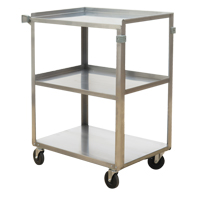 Shelf Carts, 3 Tiers, 15-1/2" W x 32-1/8" H x 24" D, 300 lbs. Capacity Duraquip Inc