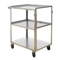 Shelf Carts, 3 Tiers, 18" W x 32" H x 27-3/8" D, 500 lbs. Capacity Duraquip Inc