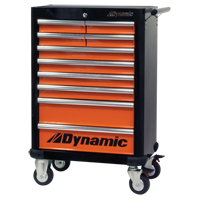 Armoire &agrave; outils mobile, 10 tiroirs, 28" la x 18" p x 43-1/4" h, Noir/Orange Duraquip Inc