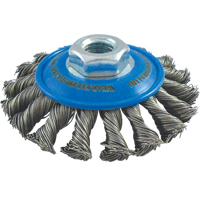 Brosses soucoupes &agrave; fils nou&eacute;s, Dia. 4", Fils 0,02", Arbre 5/8"-11, Acier inoxydable Duraquip Inc