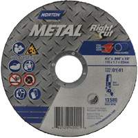Meule &agrave; tronçonner m&eacute;tallique pour coupe &agrave; angle droit RightCut, 4-1/2" x 0,045", Arbre de 7/8", Type 01/41, Oxyde d'aluminium, 13580 Tr/min Duraquip Inc